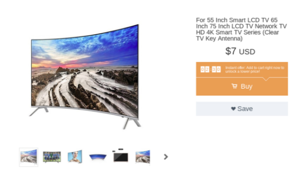 Wish卖家正在出售电视天线，但所有图像都是电视