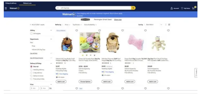 沃尔玛搜索结果页面将显示该平台的产品listing
