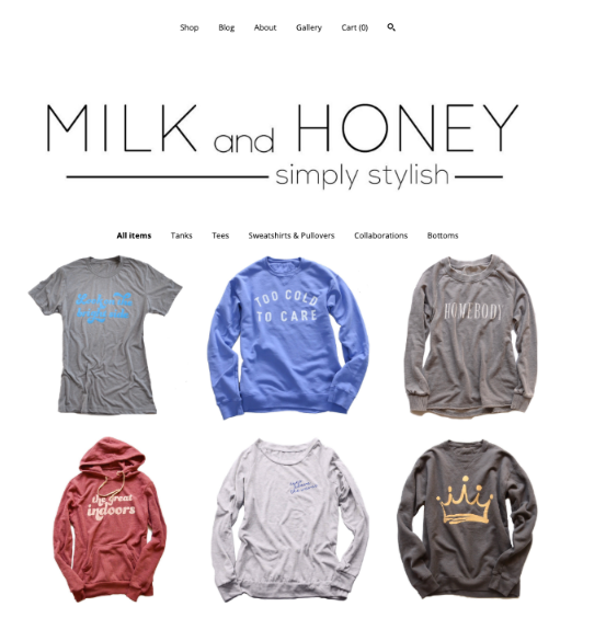 Etsy用户Mandy Osbourne使用Pattern创建了她的服装网站milkandhoneytees . com