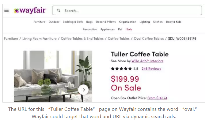 Wayfair“Tuller Coffee Table”页面截图