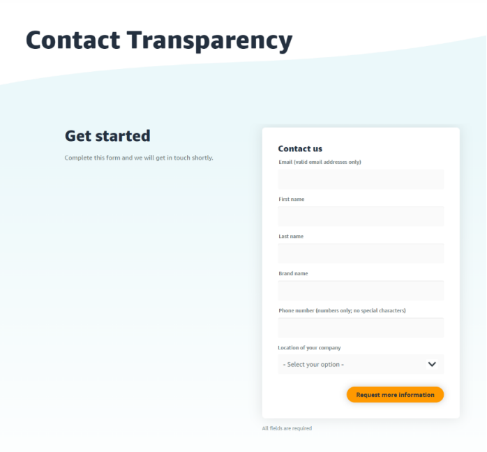 一旦亚马逊卖家理清了这些基本要求，就可以去Transparency网站上的“Get started开始”门户网站注册。